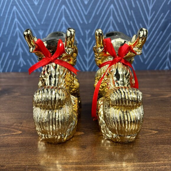 Gold Pixiu Statues Feng Shui Decor Pair of Chinese Dragon Lion Guardian Figures - Picture 6 of 14